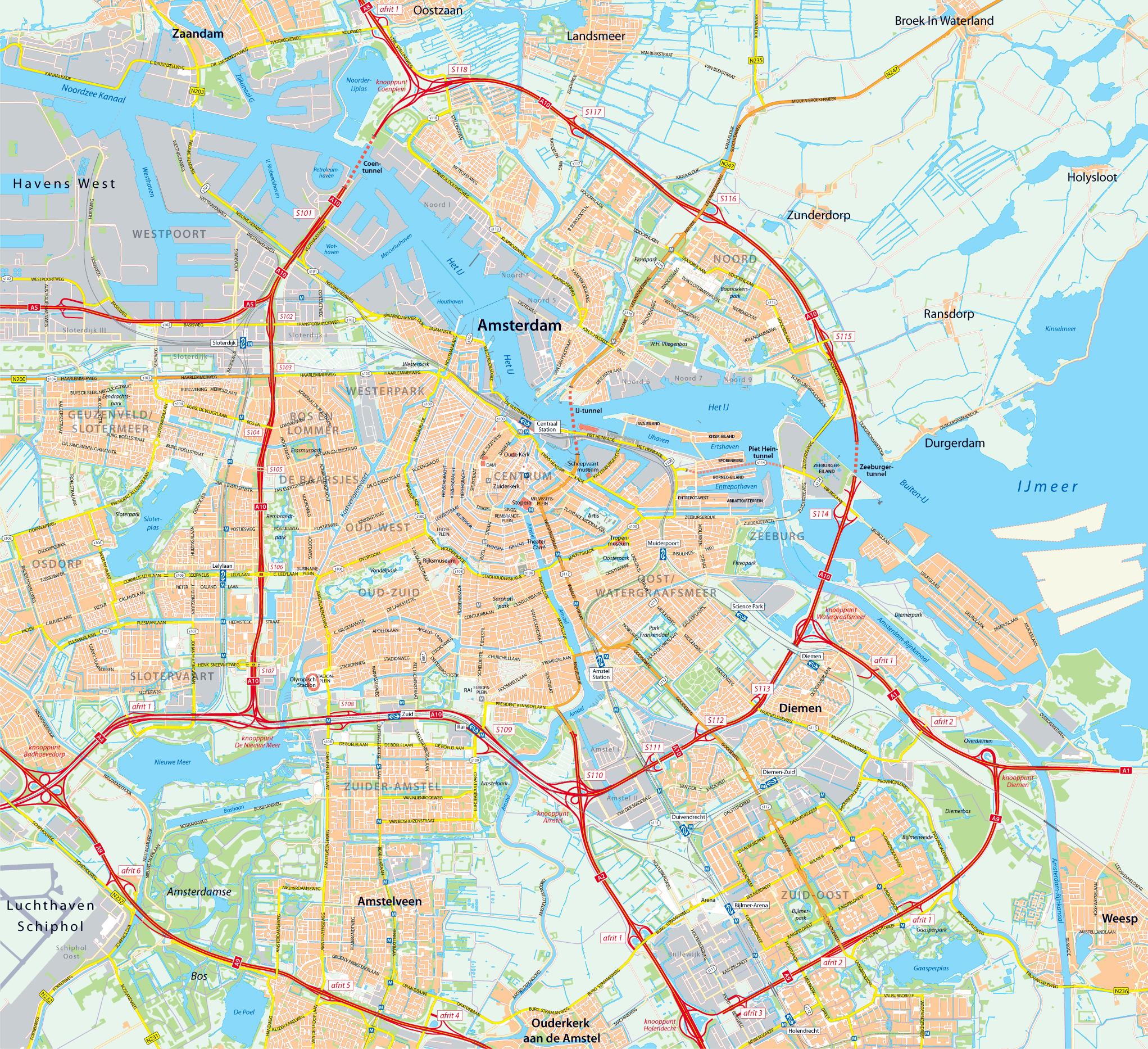 Amsterdam Putokaz Karta Amsterdama Ceste Nizozemska